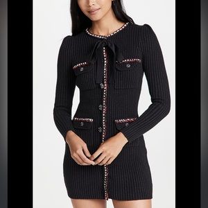 $400 SELF PORTRAIT Lurex silver BLACK KNIT BOW Dress S,M